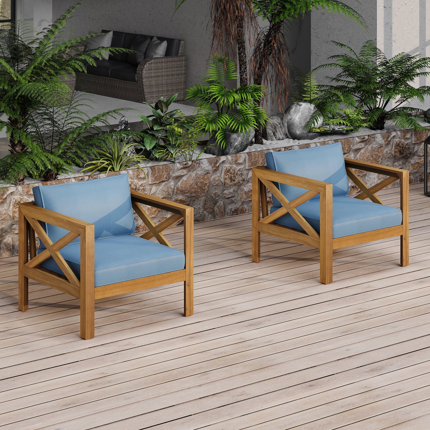 Outdoor Conversation Set Acacia Wood 3 Piece Club Chairs