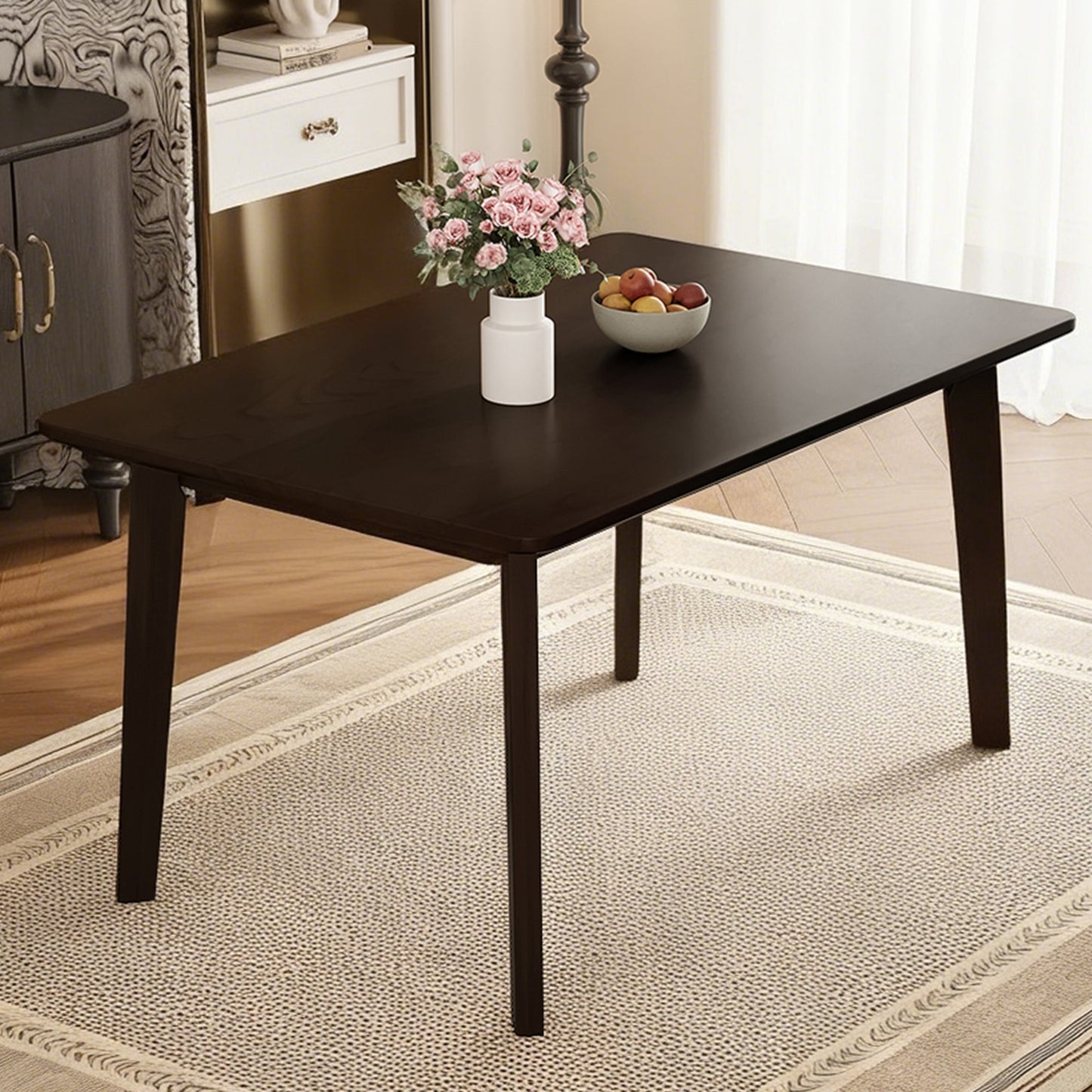 Rustic 5-Piece Dining Set - 1 Solid Wood Table + 4 Upholstered Chairs,