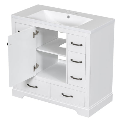 36' Bathroom Vanity with Sink Combo, Six Drawers, Multi-Functional Drawer Div...