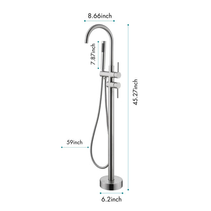 Floor Mounted Tub Faucet High Flow Freestanding Tub Filler with Handheld Shower Swivel