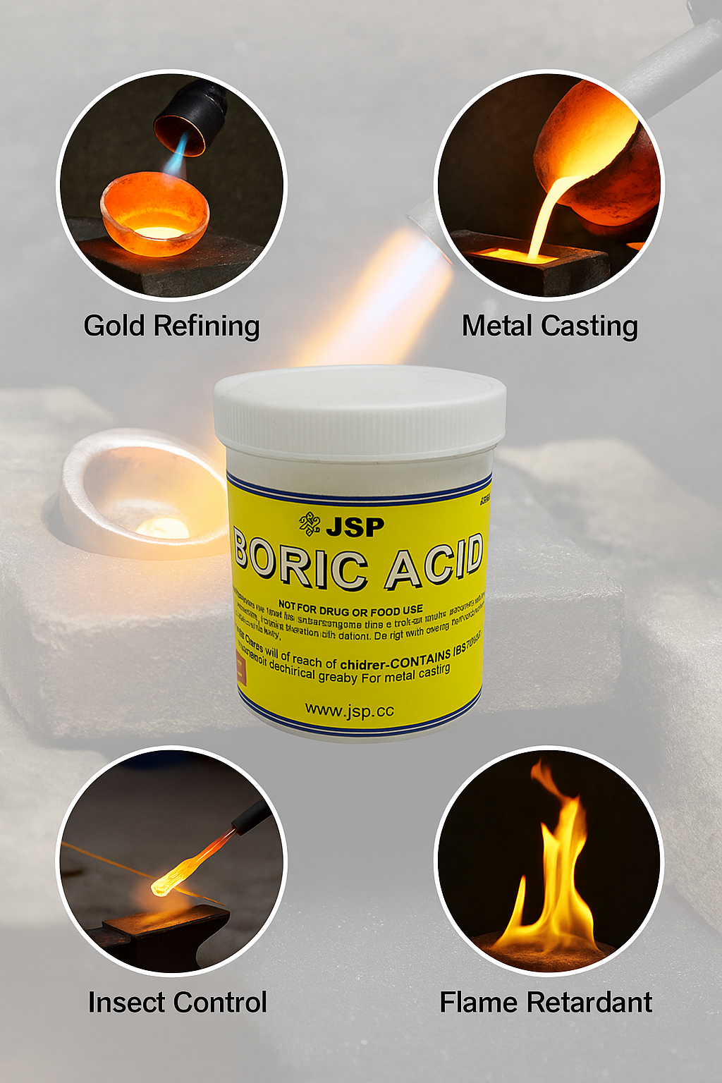 JSP & GTE Boric Acid Powder 8oz or 1lb Bag – 99.9% Pure Anhydrous H3BO3 for Gold Refining, Jewelry Casting, and Industrial Use