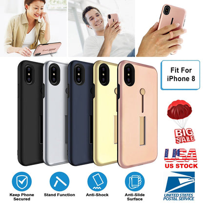 Finger Strap Phone Case for iPhone  8 Drop-prot ection Finger Ring Rugged Phone Case with Kickstand Dual Layer Case