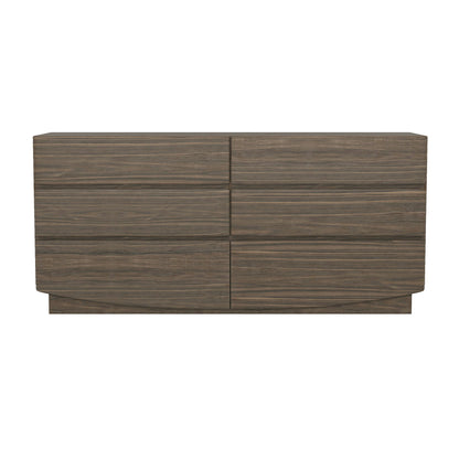Dresser Minimalist 6-Drawer Walnut MDF Handleless Wood Grain 72x20 In