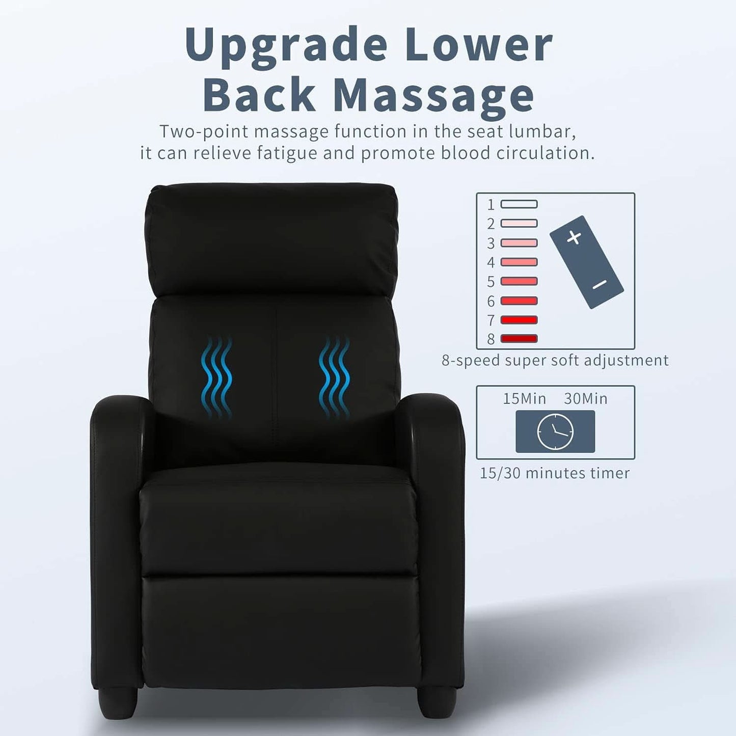 Black Wingback Recliner With Massage Therapy Living Room