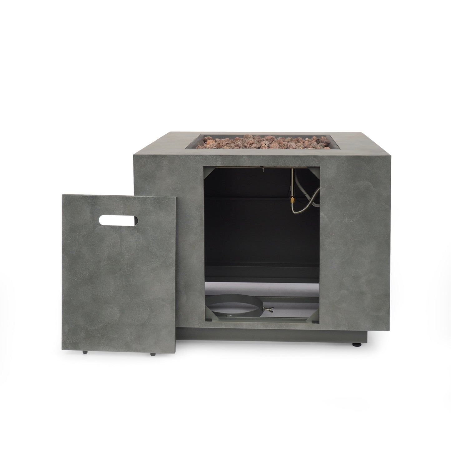Modern Iron Square Fire Pit 50000 BTU, Stone Gray, 31x31x24