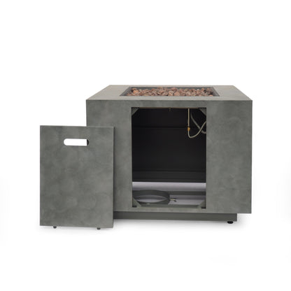 Modern Iron Square Fire Pit 50000 BTU, Stone Gray, 31x31x24