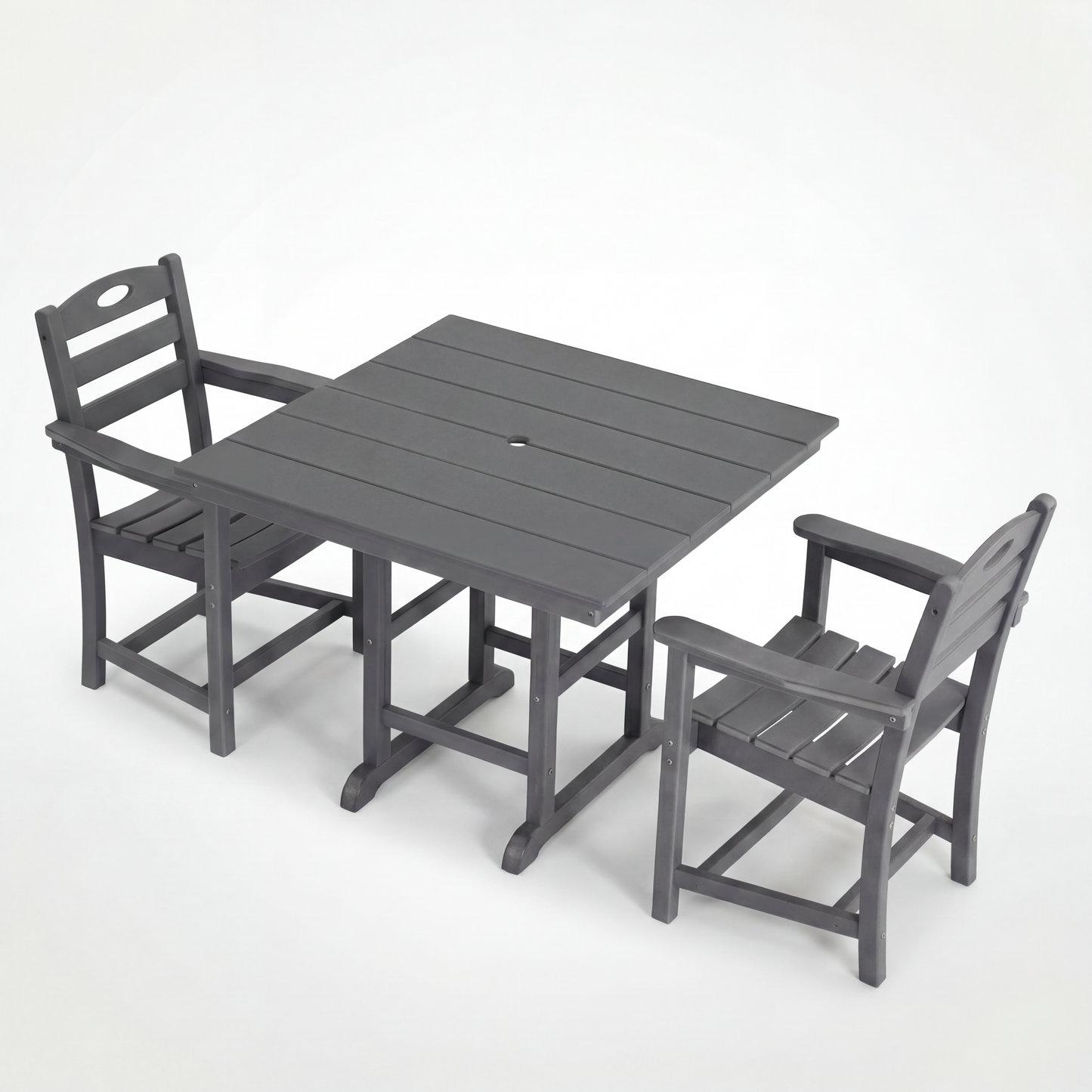 Outdoor Patio Set HDPE Gray 3 Piece Square Table 2 Armchairs Seats 2