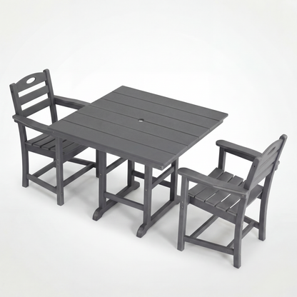 Outdoor Patio Set HDPE Gray 3 Piece Square Table 2 Armchairs Seats 2