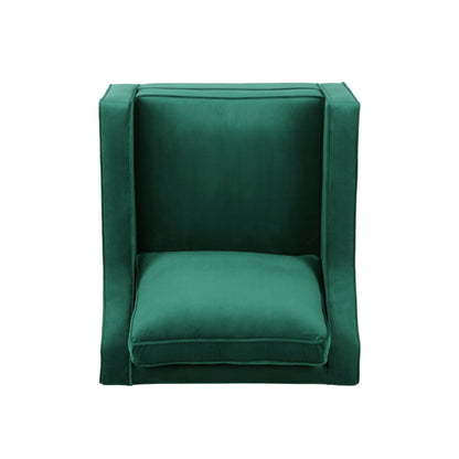 Club Chair Contemporary Velvet Green Birch Legs 31x34x34 In Tonal Piping