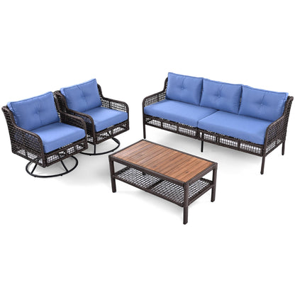 Outdoor Patio Set PE Rattan 4 Piece Swivel Chair Seats 5