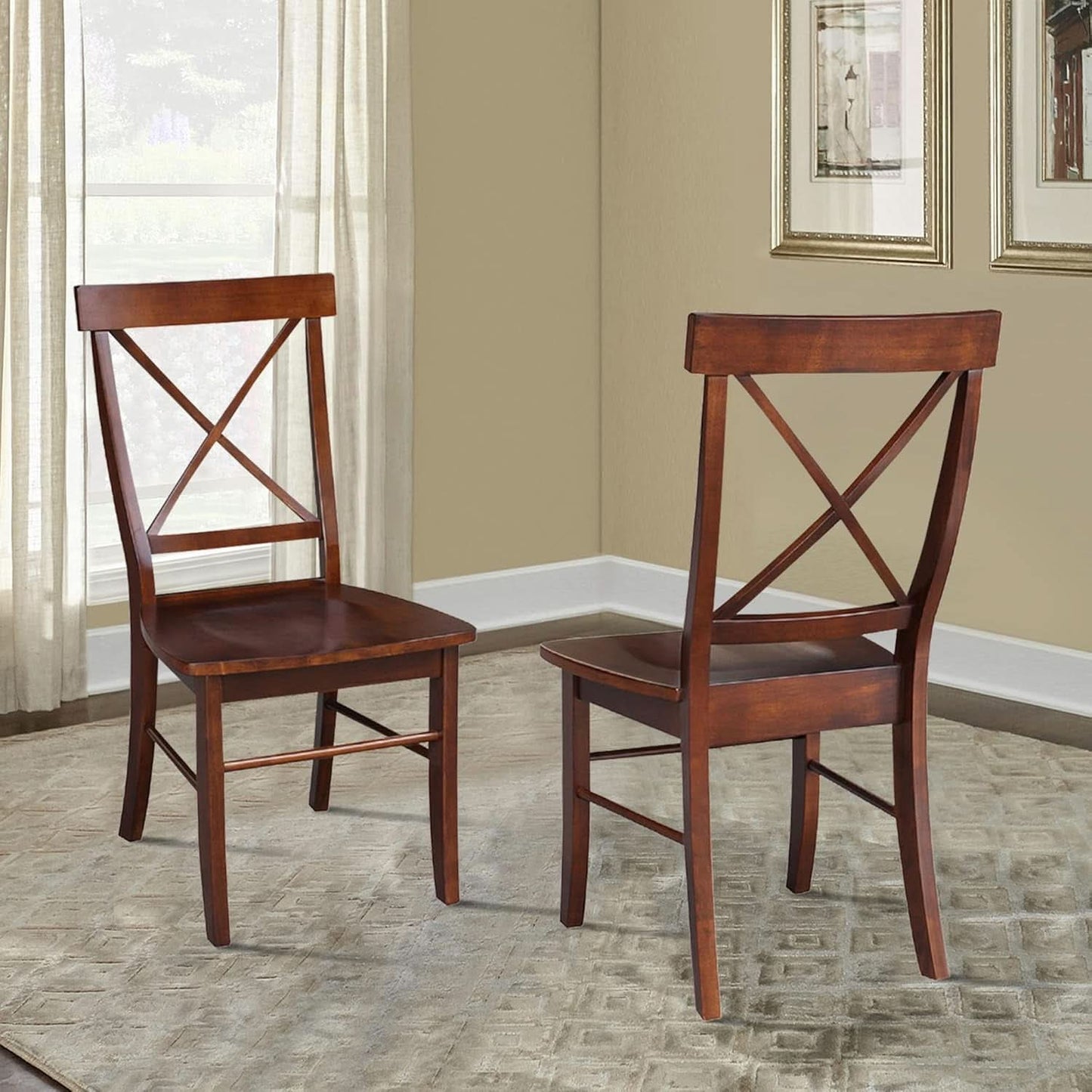 Espresso Solid Wood X Back Dining Chairs Set For Kitchen