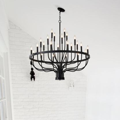 Chandelier 36-Light Black Industrial Iron Candle Farmhouse Pendant