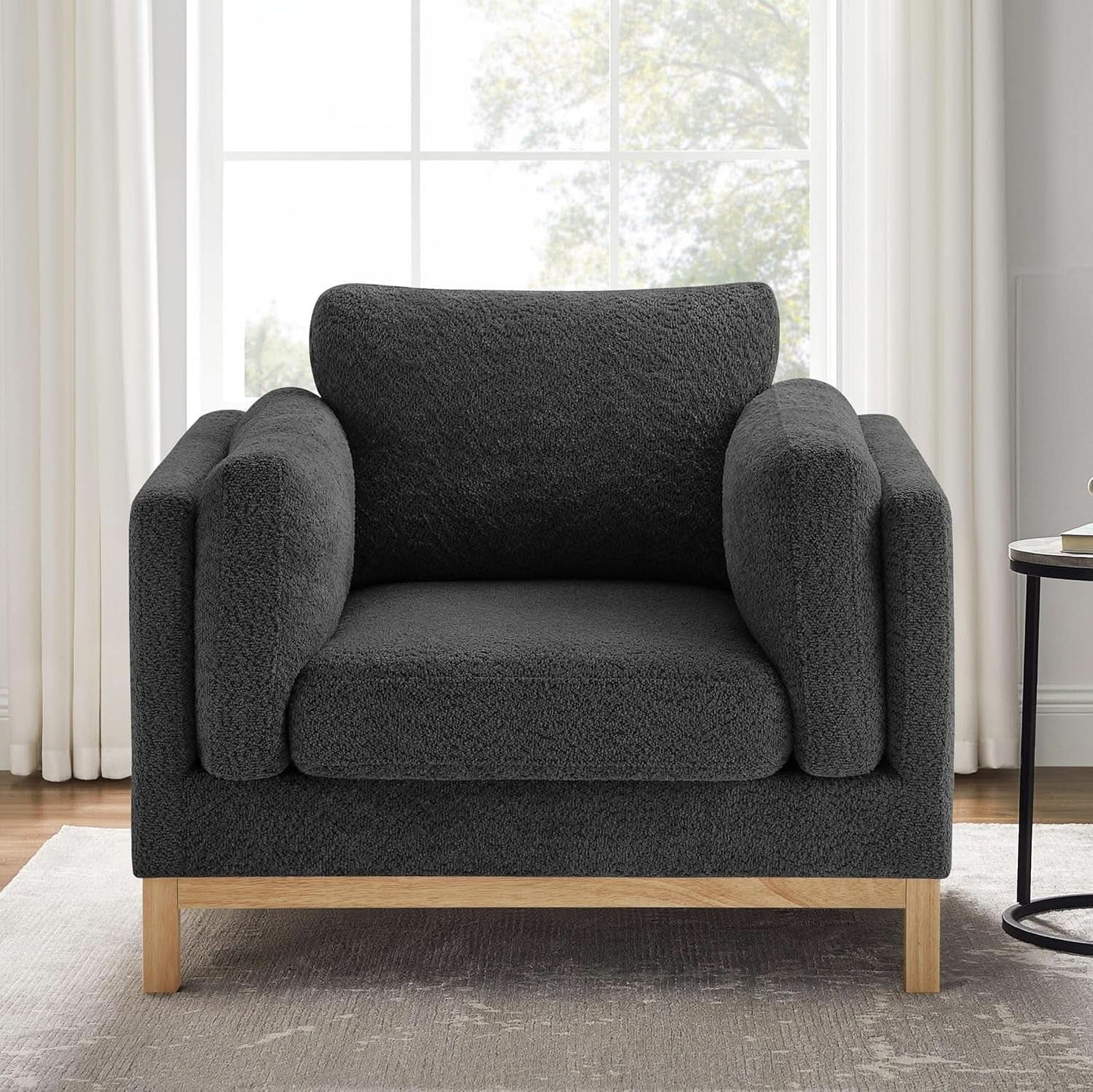 Oversized Accent Chair Dark Grey Upholstered Armchair