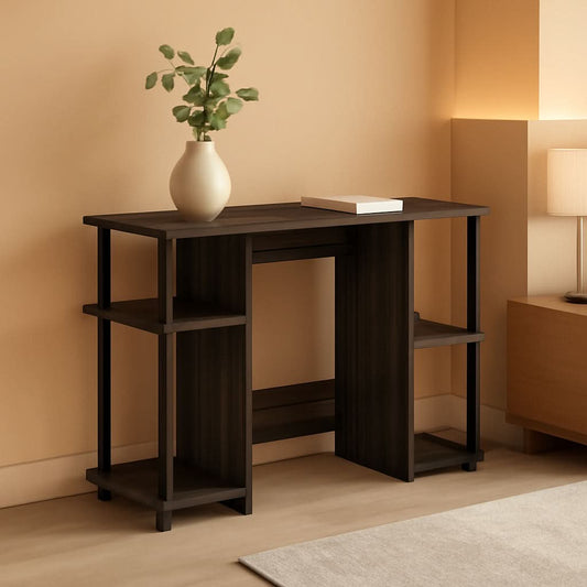 Walnut Computer Desk With Storage Shelves For Small Spaces