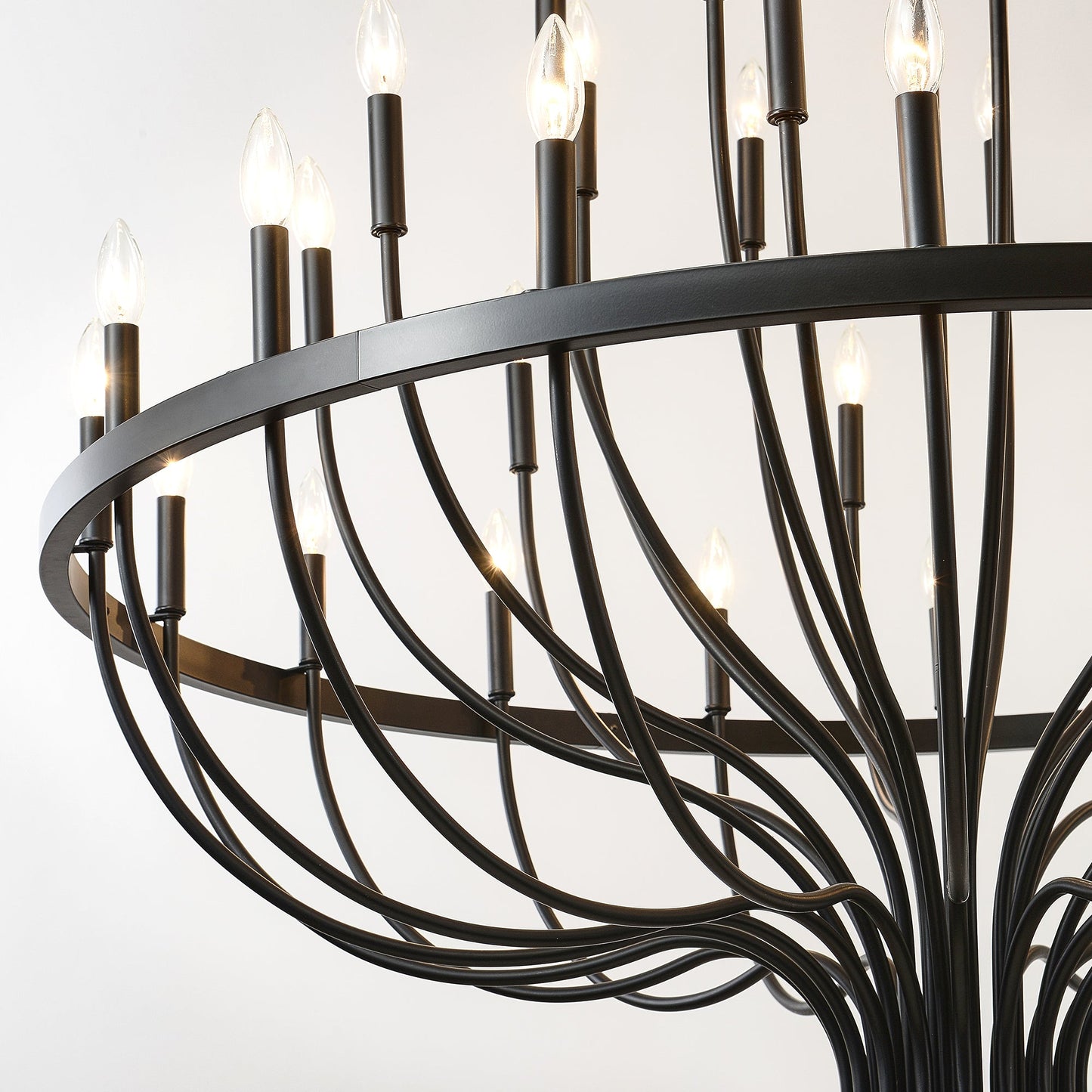 Chandelier 36-Light Black Industrial Iron Candle Farmhouse Pendant