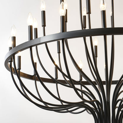 Chandelier 36-Light Black Industrial Iron Candle Farmhouse Pendant