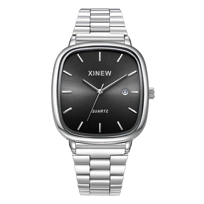 Fashionable Stainless Steel Strap Minimalist Calendar Quartz Watch