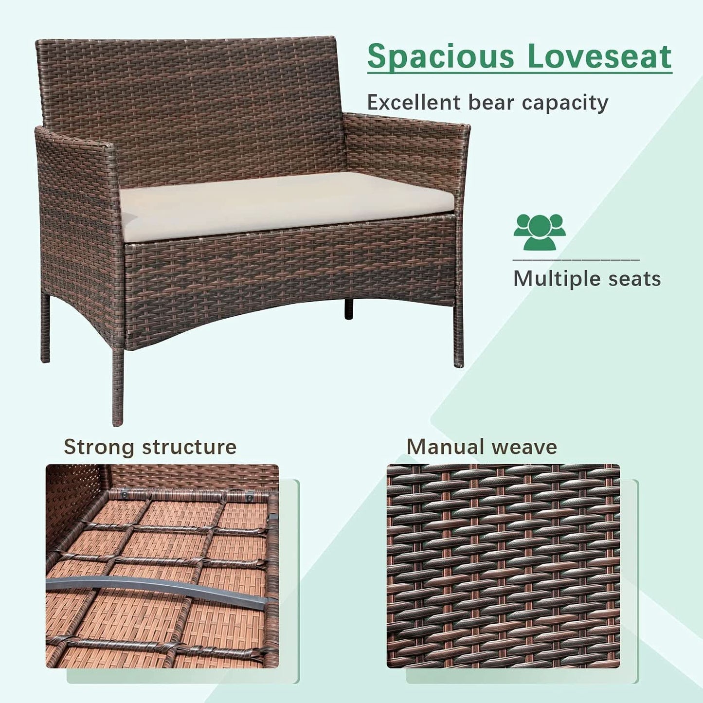 4 Piece Wicker Patio Set With Glass Table Beige Cushions