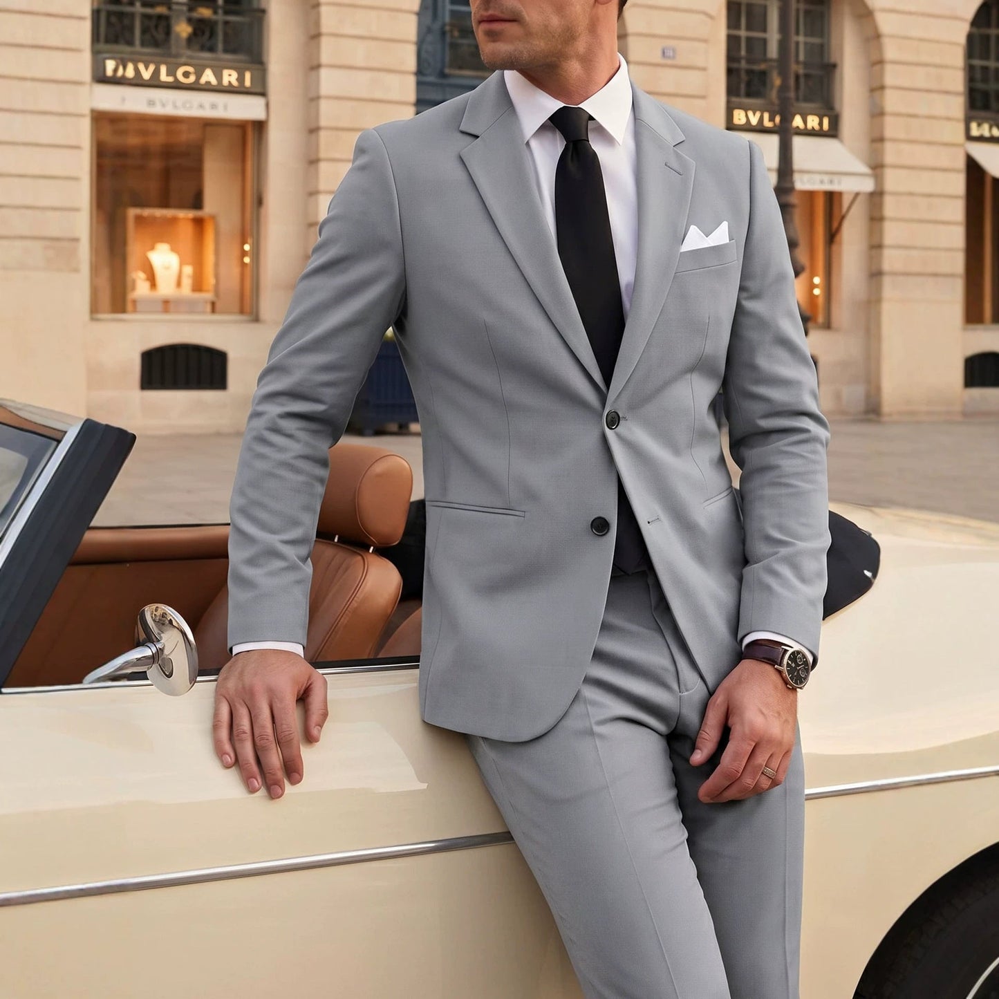 Mens Solid-Colored Business Gentleman Formal Suit With Long Trousers