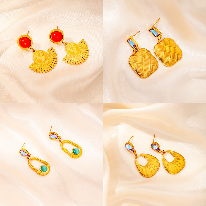 CL European And American Geometric Square Tassel Hollow Butterfly Stainless Steel Earrings