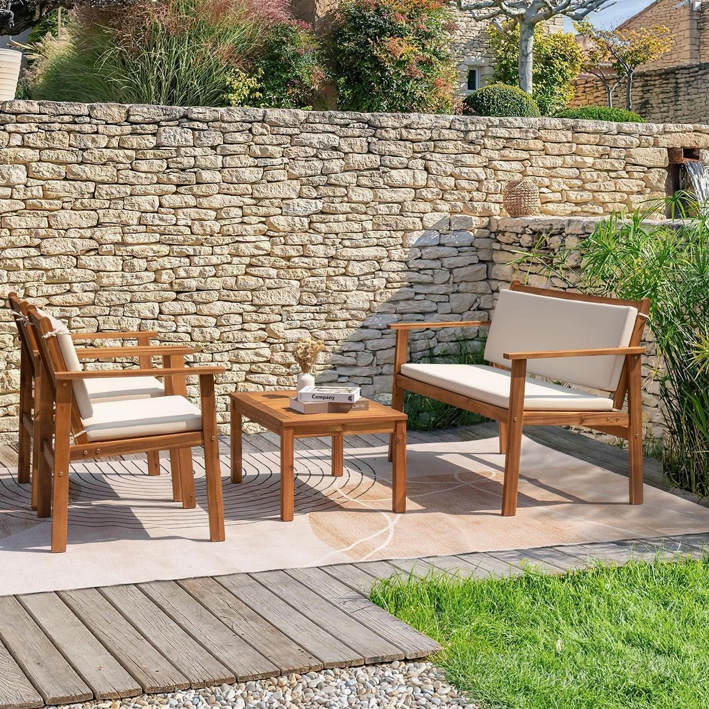 4 Piece Outdoor Bistro Sofa Set With Coffee Table White