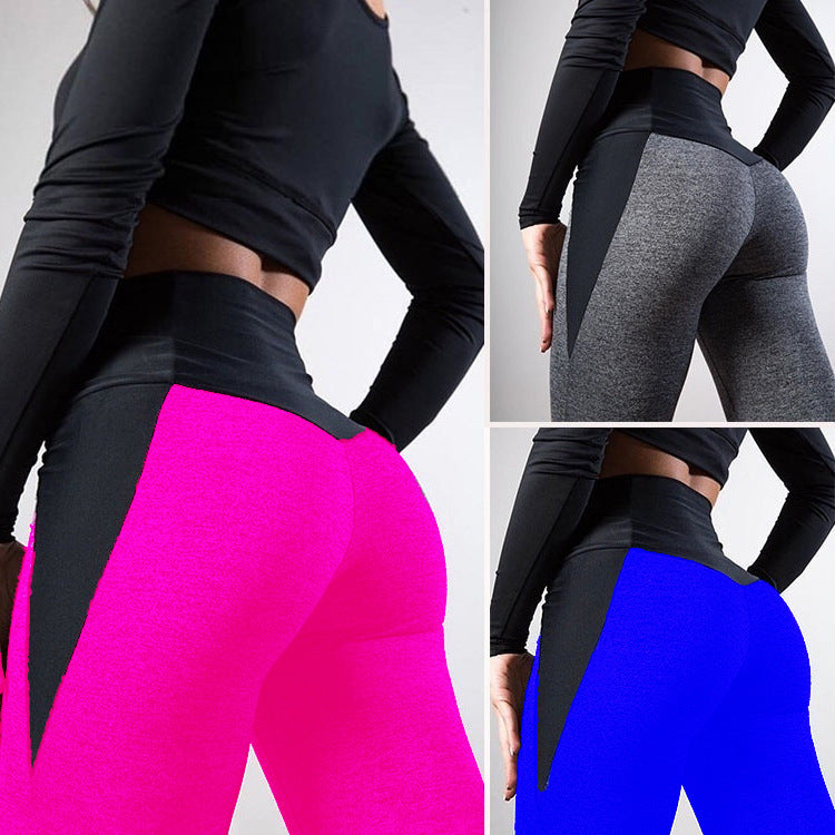 Spliced Contrasting-Color Athletic Yoga Leggings