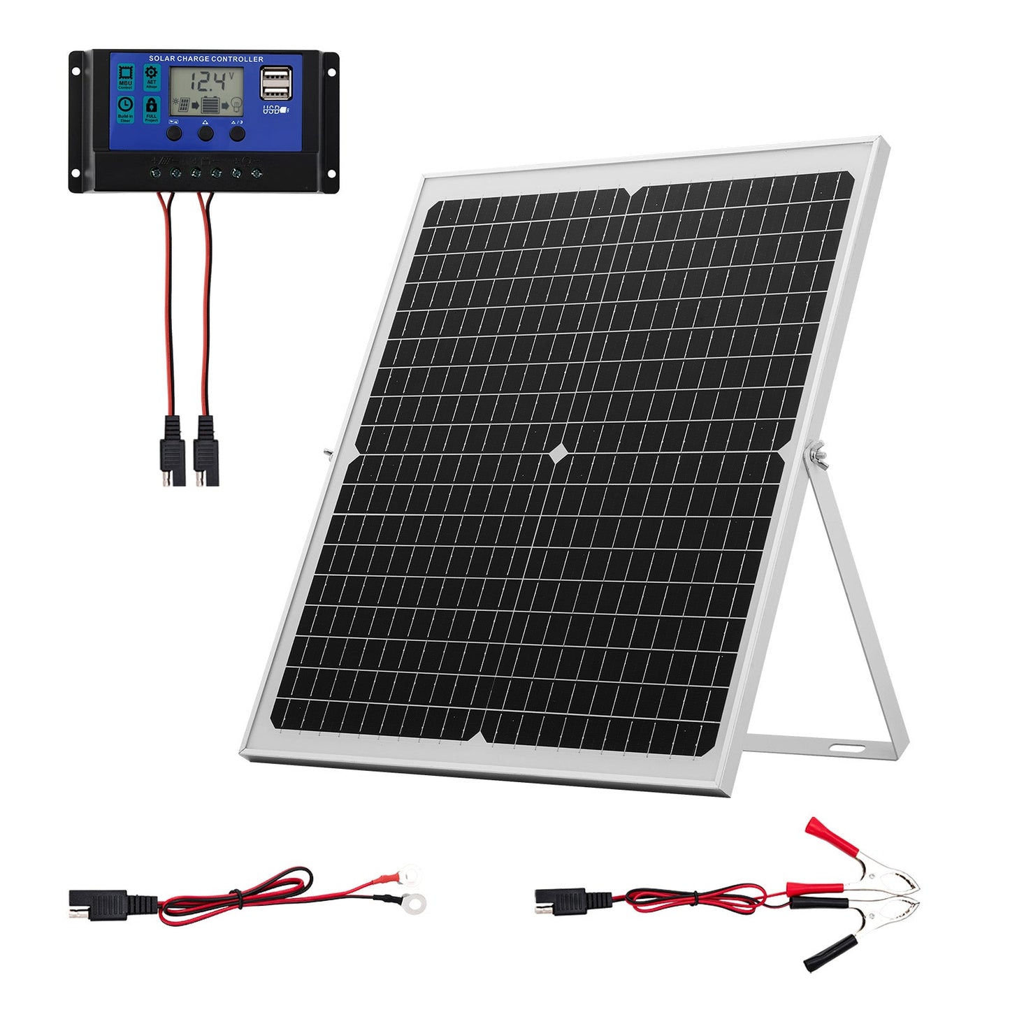 30W 12V Solar Battery Trickle Charger, MPPT Controller, IP67, Car Boat RV