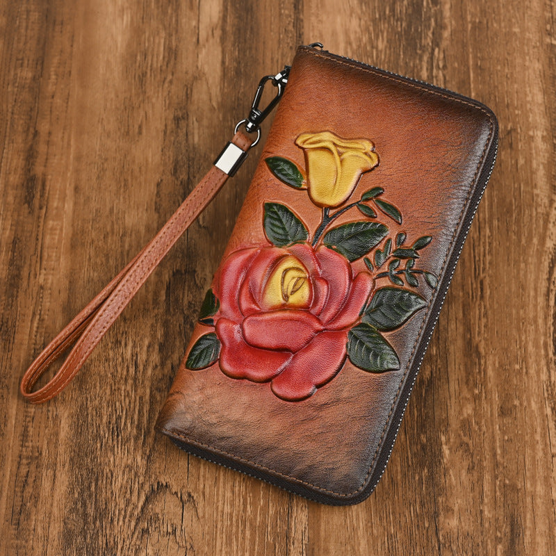 Embossed Vintage Vegetable-Tanned Leather New Womens Wallet