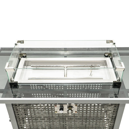 43 in Propane Gas Fire Pit Table 60,000 BTU Rectangular Open Weave Wicker, Grey