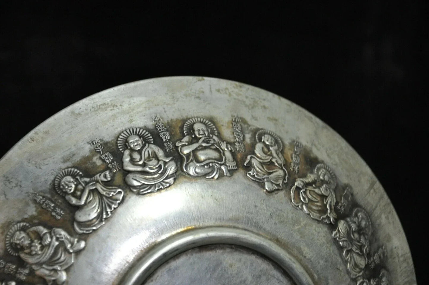 Old Tibetan Silver Lohan Plate – Buddhist Temple Offering Dish