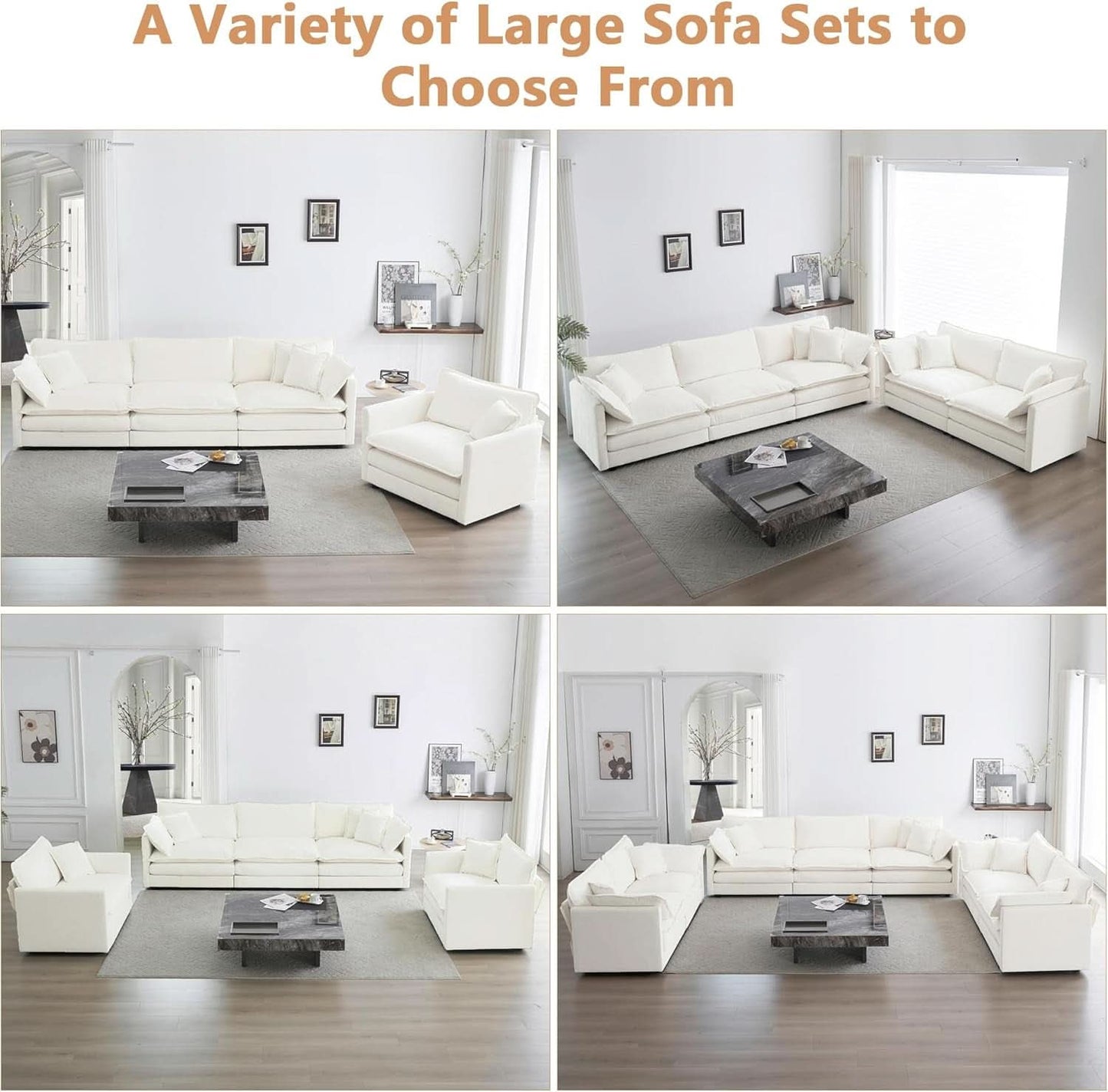 3 Piece Sofa Set Beige Chenille With 7 Pillows Living Room