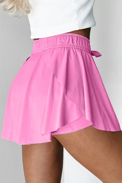 Drawstring High Waist Lined Active Skorts