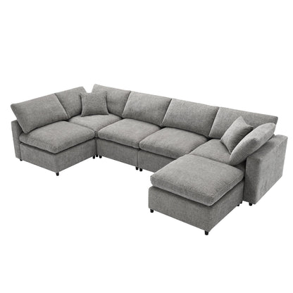 6-Seat U-Shape Modular Sofa with Ottoman, 130