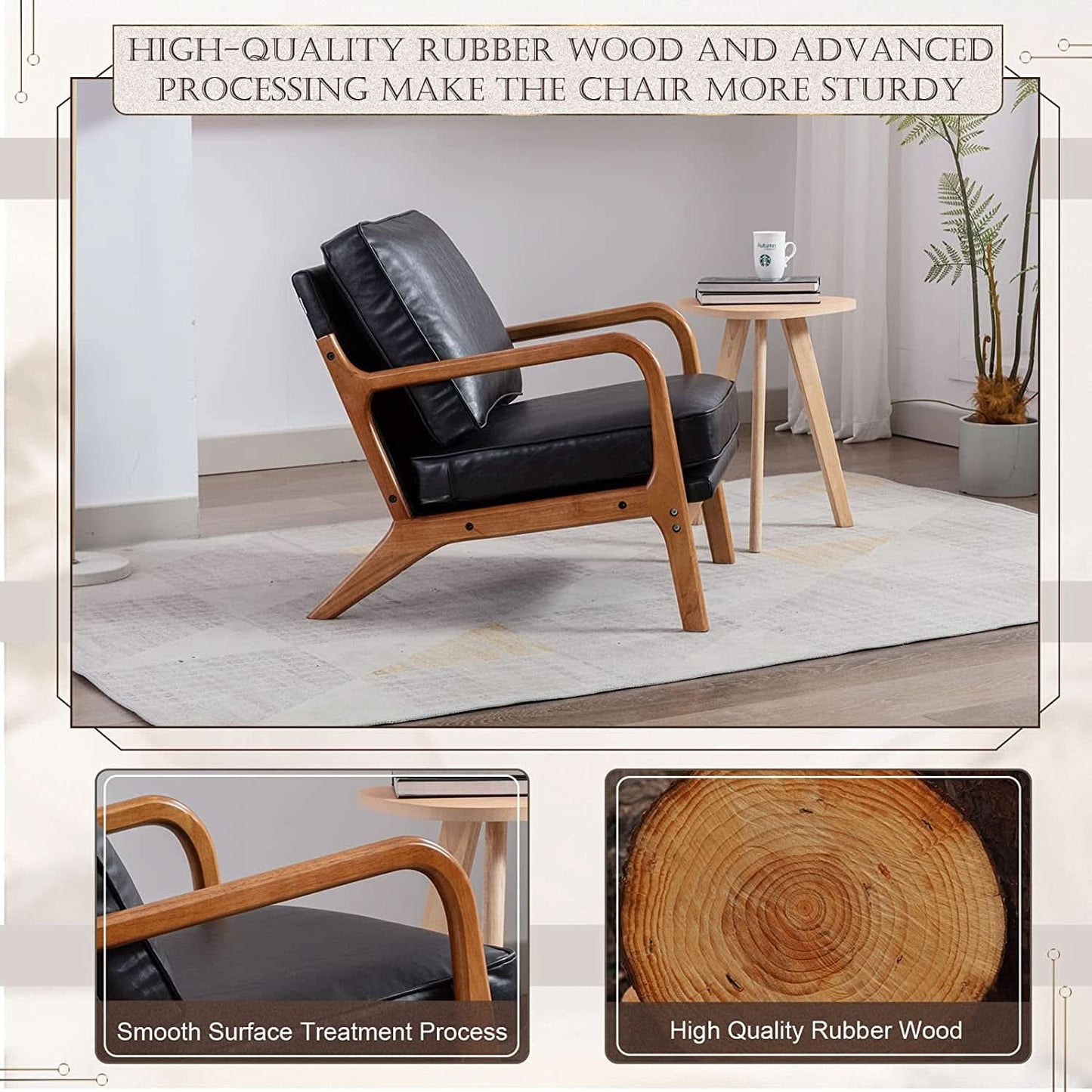 Modern Black Accent Chair With Thick Cushioned Seat