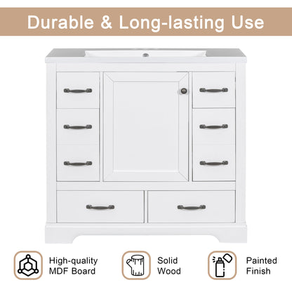 36' Bathroom Vanity with Sink Combo, Six Drawers, Multi-Functional Drawer Div...