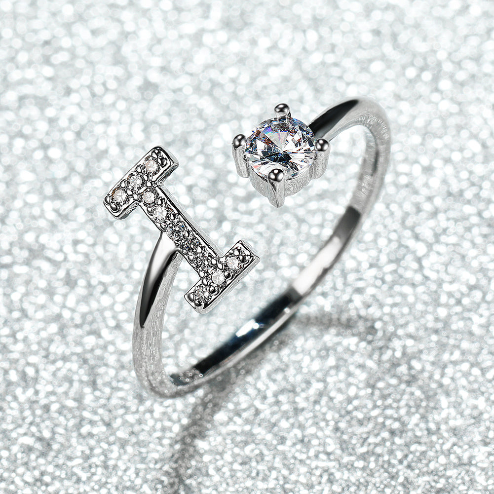 Popular Fashion Silvery AZ Letter Ring Initials Wedding Love Couple Rings Bridesmaid Gift