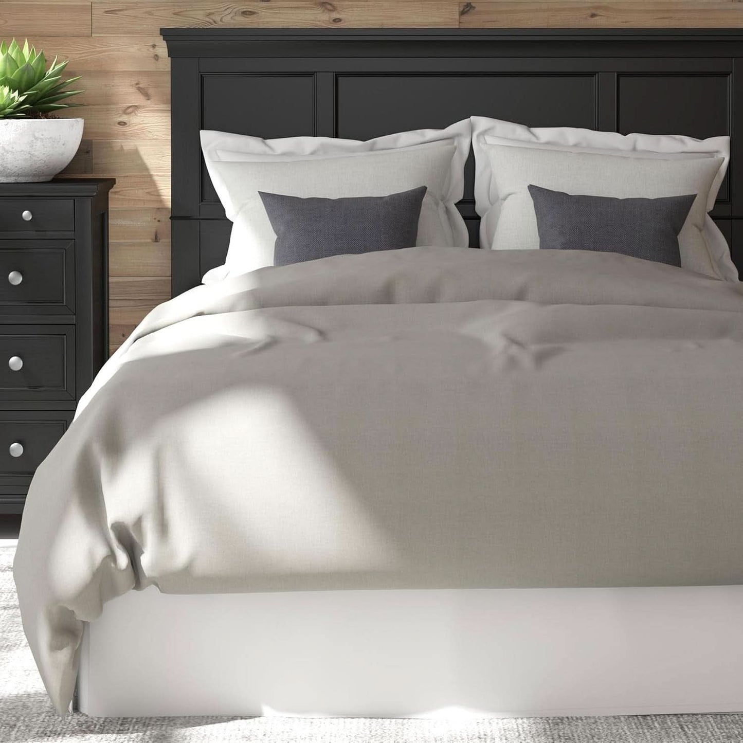 Stylish Black Queen Headboard with Raised Panel Design
