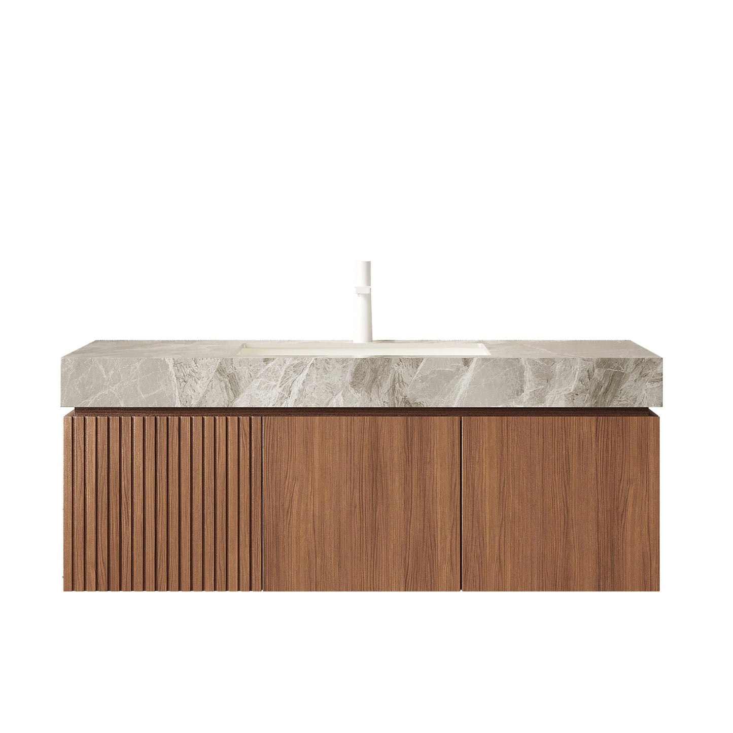 48' Bathroom Vanity with Sink, Floating Plywood Cabinet Light Gray Sintered Stone Top
