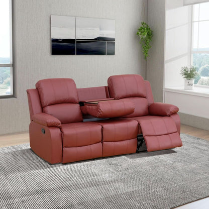 Leather Recliner Sofa Set 3 Piece For Living Room Red