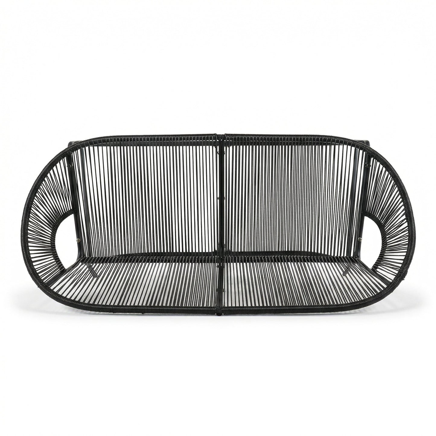 Outdoor Loveseat PE Rattan Iron Black UV Resistant No Cushion 52in