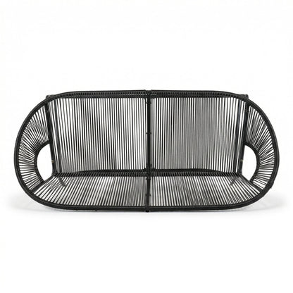 Outdoor Loveseat PE Rattan Iron Black UV Resistant No Cushion 52in