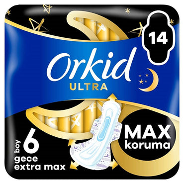 Orkid Ultra Gece Extra Max Hygienic Pads for Women - Nighttime Protection, Leak Proof, Dermatologically Tested