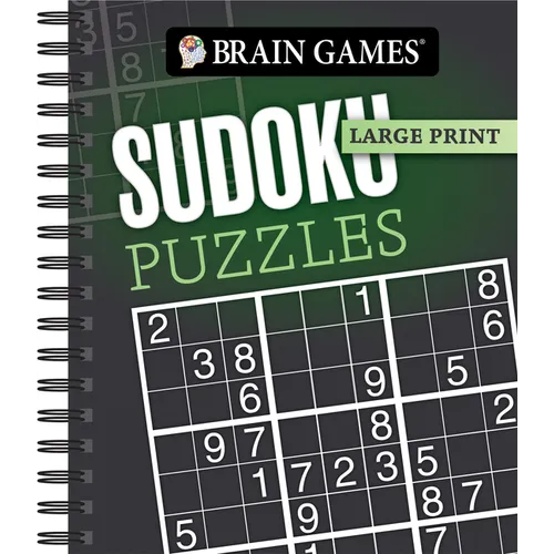 Brain Games - Large Print: Sudoku Puzzles (Dark Gray) - Spiral