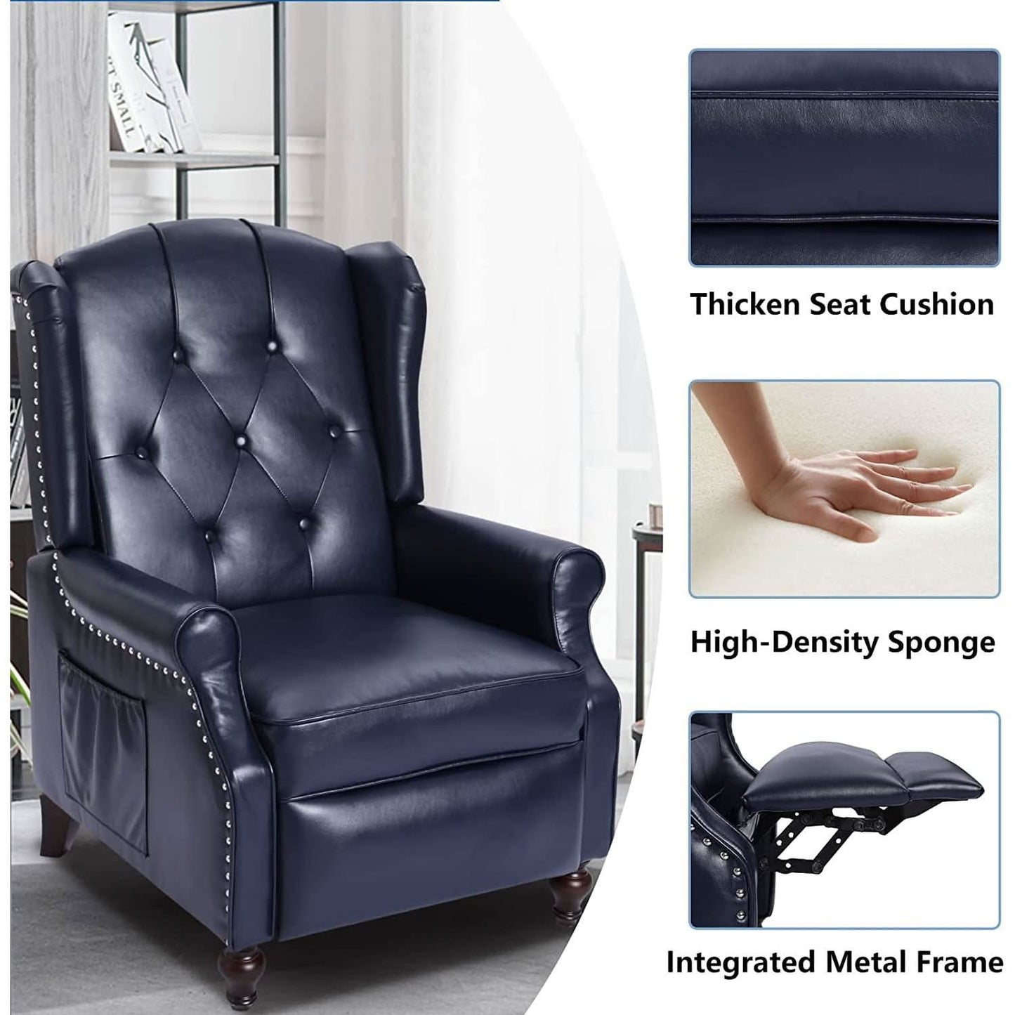 Wingback Recliner Chair With Massage Function PU Leather