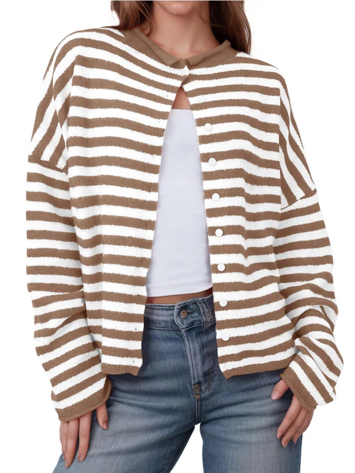 Striped Button-Up Cardigan