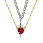 Gothic Punk One Arrow Through The Heart Creative Two Color Couple Necklace Red Rhinestone Heart Dagger Necklace Good Friend Gift Fashion Jewelry