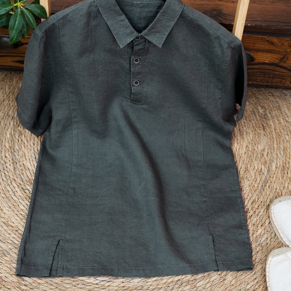 Mens Breathable Linen Short-sleeve Shirt