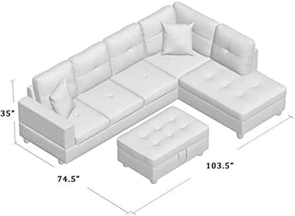 Sectional Sofa Faux Leather White L Shaped Couch Set