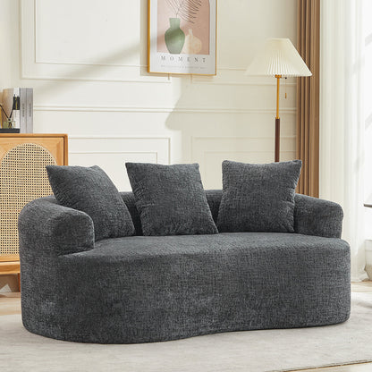 Loveseat Curved Chenille Gray Deep Seat 3 Pillows No Assembly 63 In 300 LB