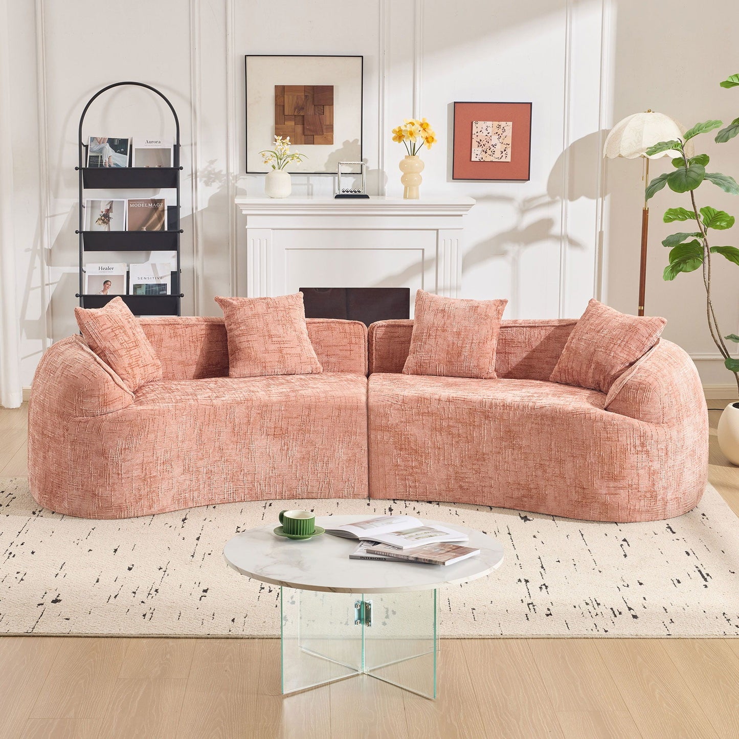 Curved Compressed Sofa, Nordic-Style Design For Living Room